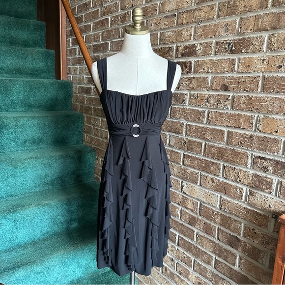 VTG Y2K 2000s Black Ruffle Ruched Bust Rhinestone Metal Hoop Dress - Picture 1 of 9